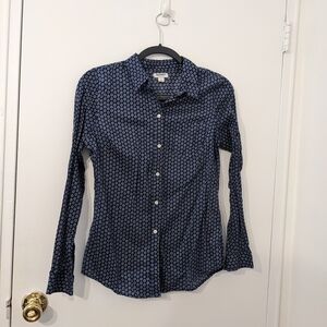 Old Navy Women's Navy Button Down Shirt with Geometric White Floral Pattern
